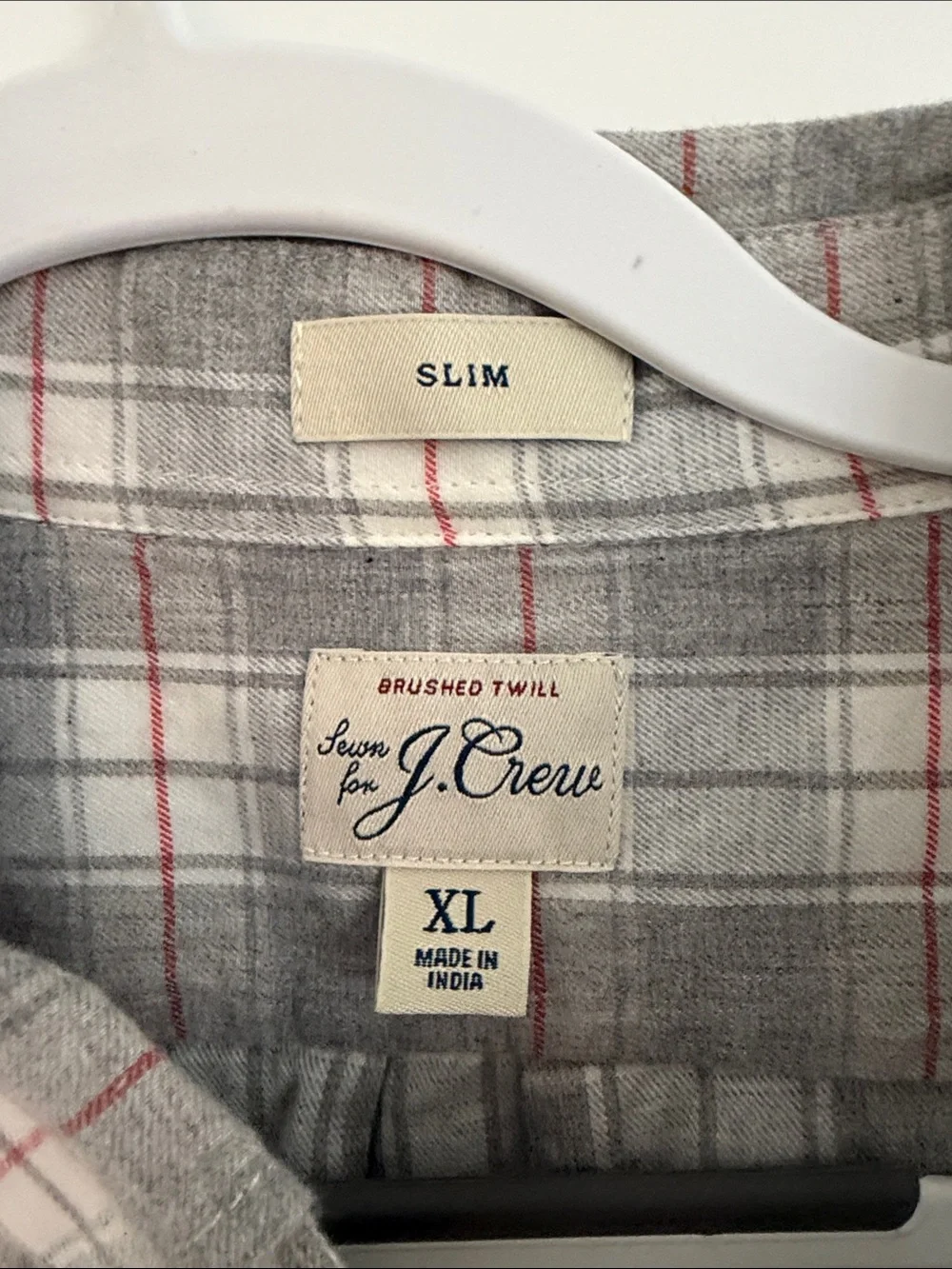 J. Crew Gray and Pink Plaid Button-Down Shirt XL Slim